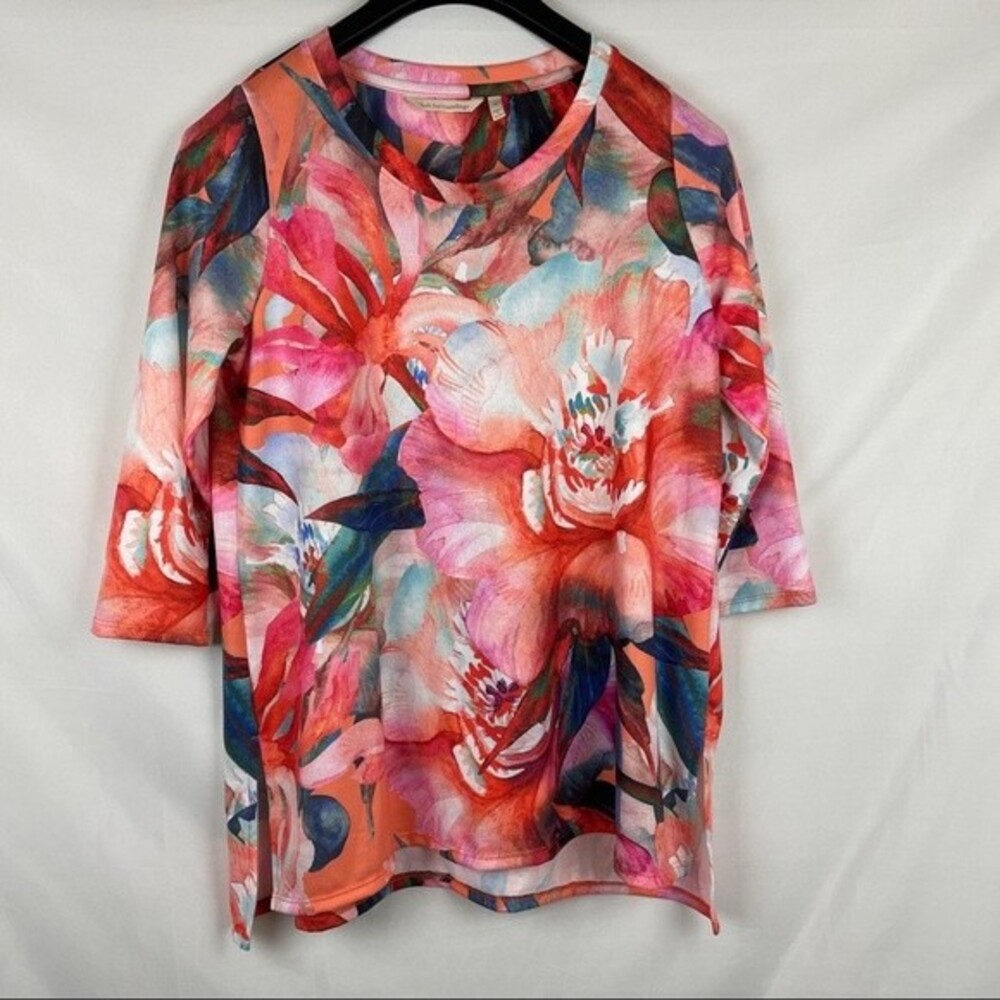 Soft surroundings floral blouse top size S geometric print bright festival
